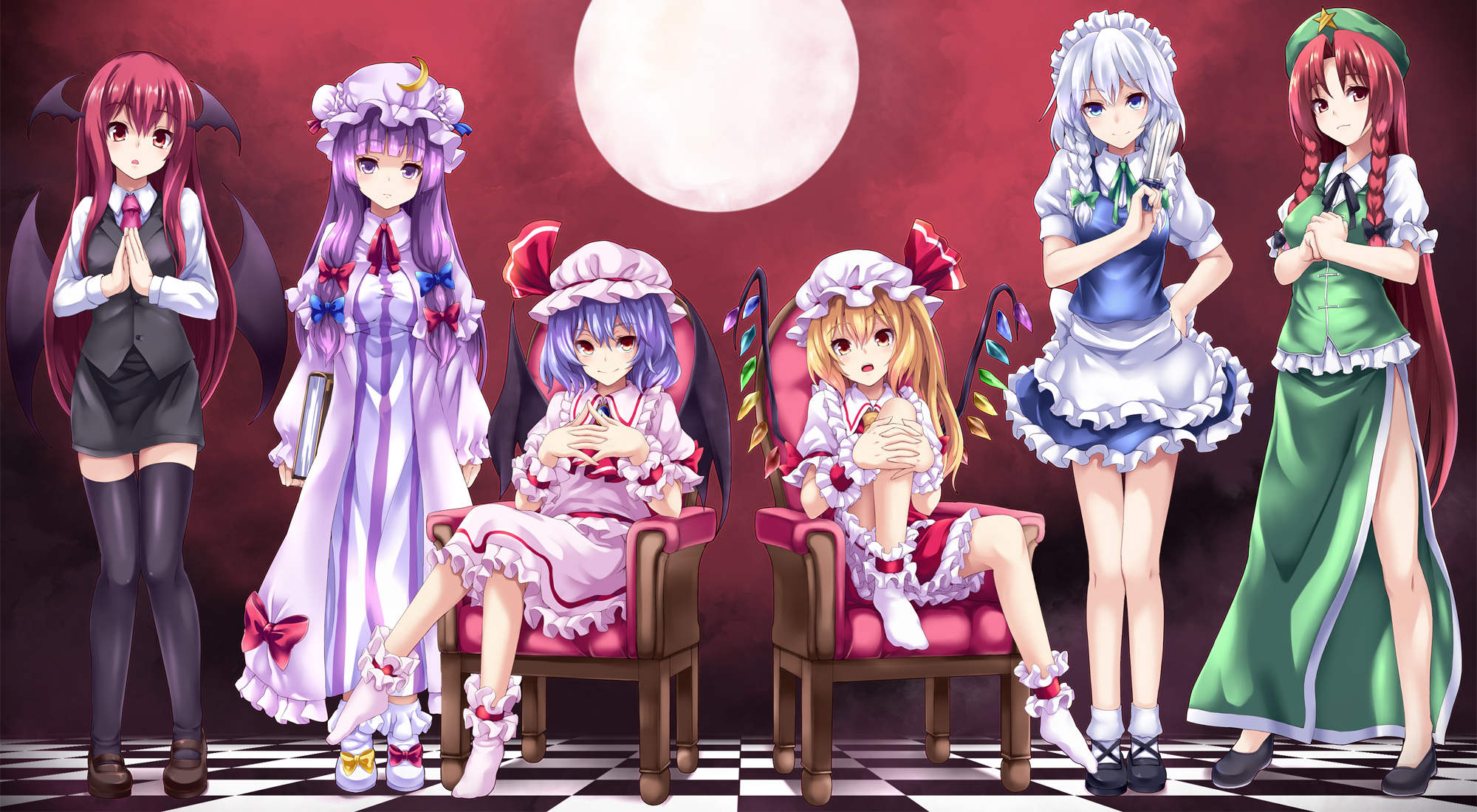 Asu Hare Touhou Flandre Scarlet Hong Meiling Izayoi Sakuya Koakuma Patchouli Knowledge Remilia